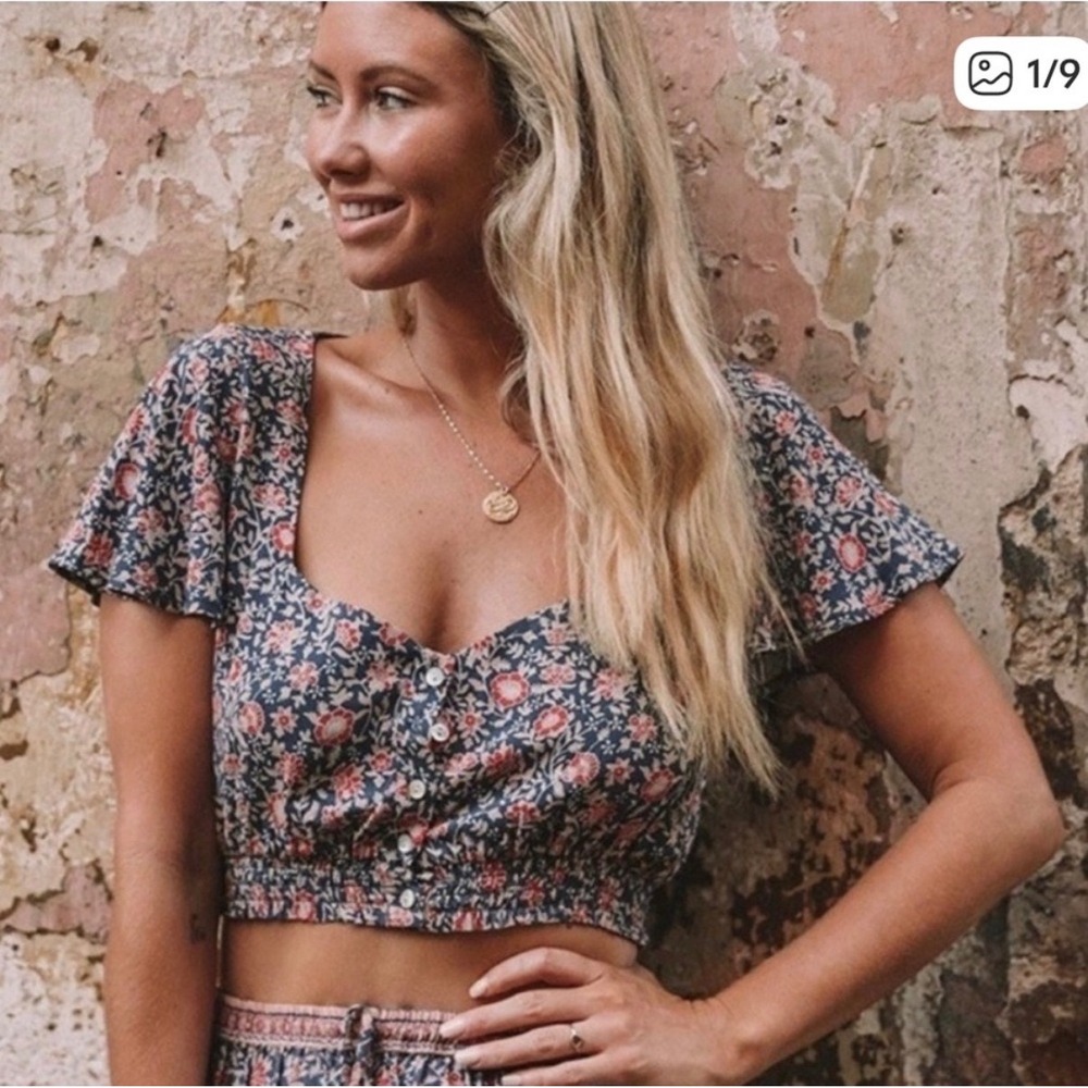 Spell & The Gypsy Jasmine Crop Top Button Floral Flutter Sleeve Boho - XXSmall